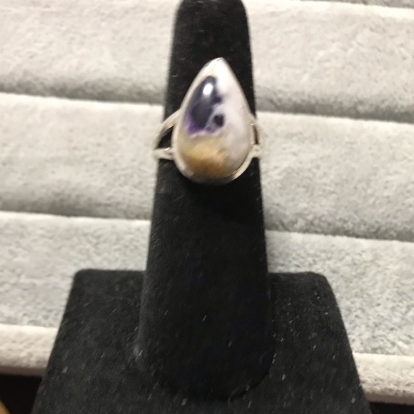 New Sterling Silver Purple Teardrop Morado Violet Flame Opal Ring Size 6.25 - Picture 12 of 14